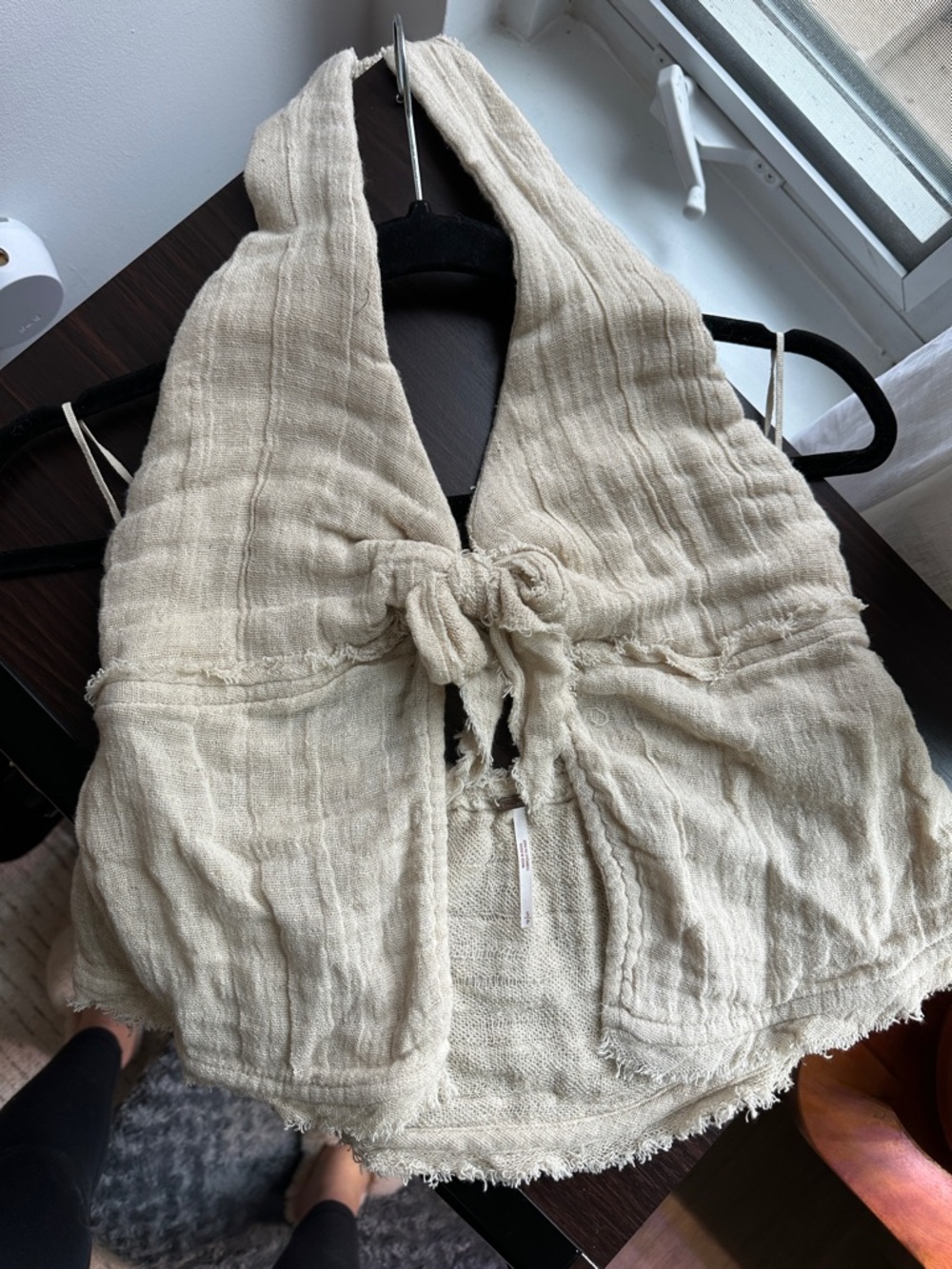 Free People Textured Gauze Halter Top in Natural Cream